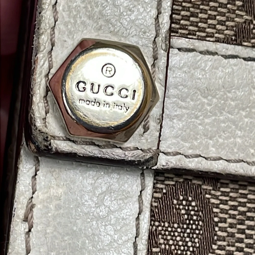 Gucci Monogram GG Logo Canvas Long Continental Wallet White Leather Trim Bolt - Picture 8 of 16